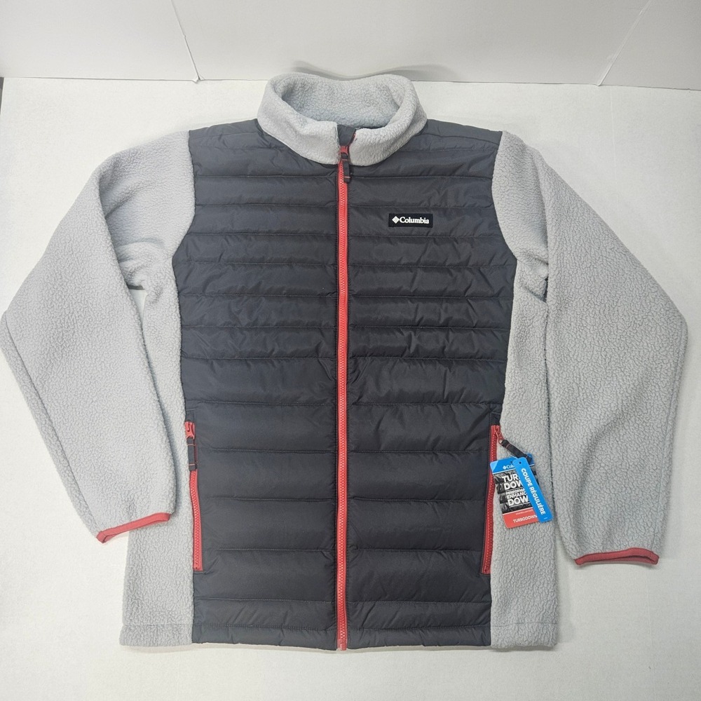 Columbia Men's TurboDown Puffer Fleece Hybrid Jacket Black Gray‎ Red Size M